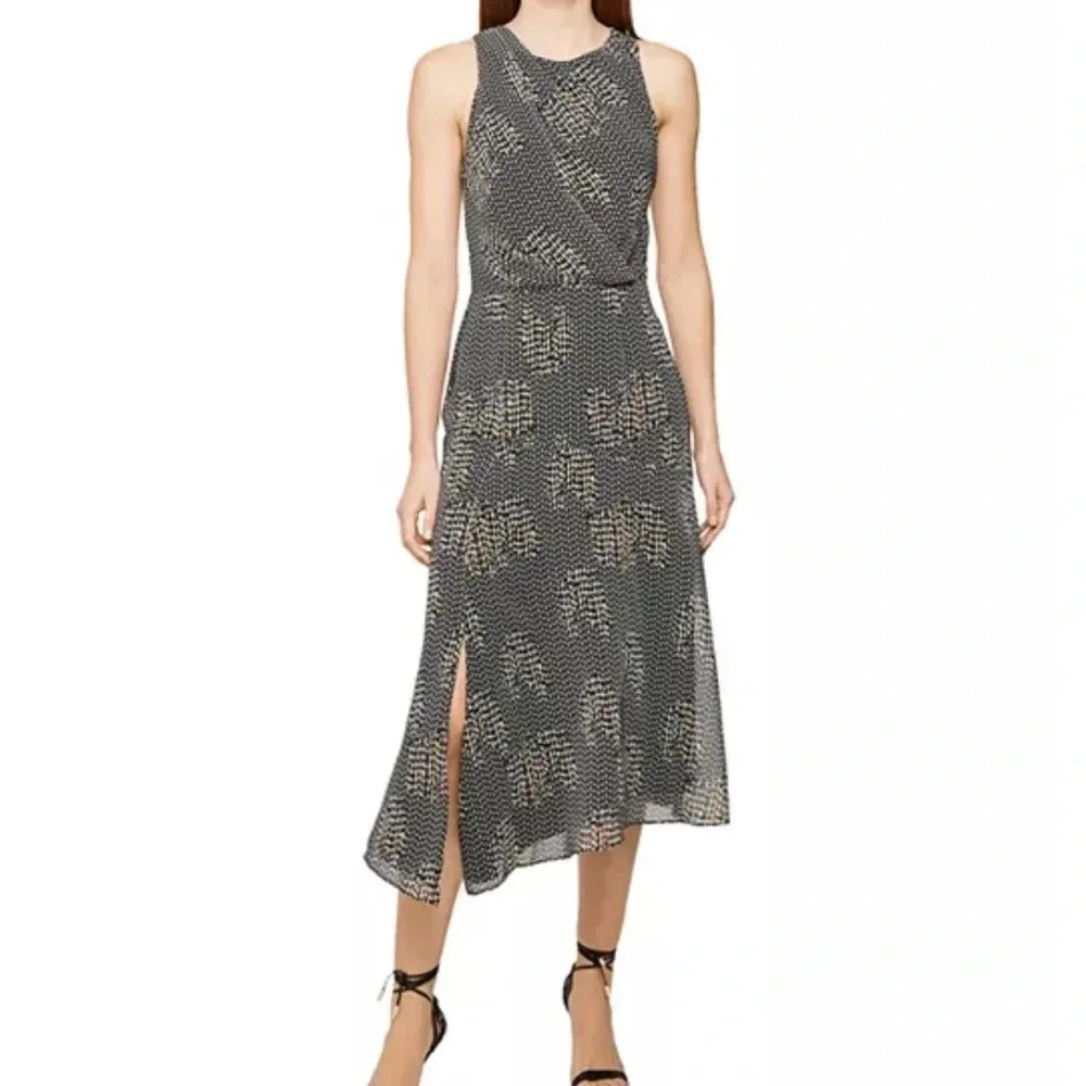 Reiss Black and White Patterned Midi Dress